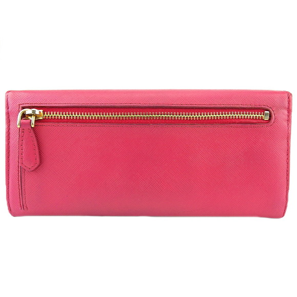 Prada leather long pink Saffiano zipper ribbon Wallet - Picture 1 of 6